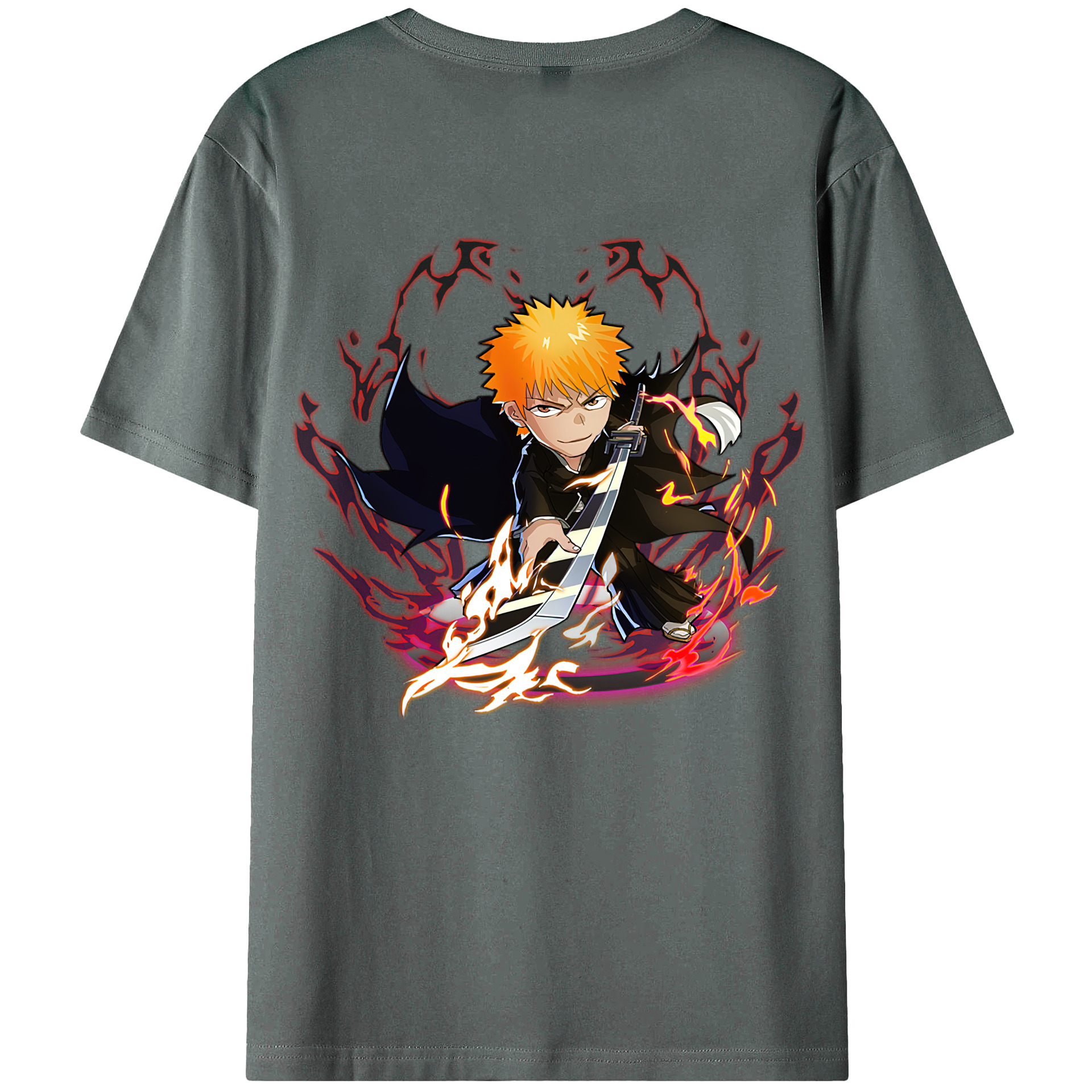 （画像用） ブリーチ 黒崎一護（くろさき いちご）BLEACH Kurosaki Ichigo 綿100％ メンズ半袖Tシャツ（バックプリント） 通気性